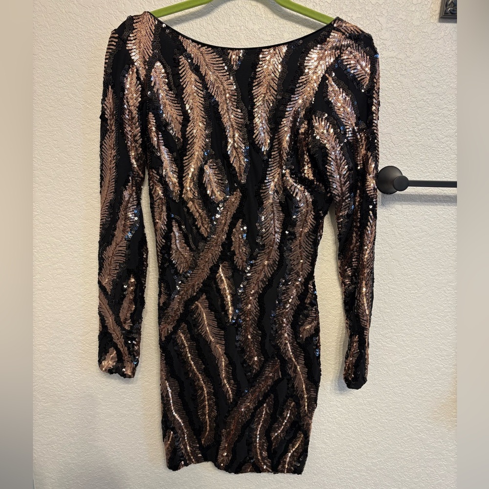 Dress the Population Black and Gold Sequin Lola Mini Dress